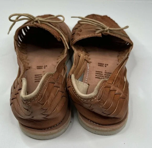 NEW Made in Mexico Espadrille Leather Sandals Size 8 Women's Brown Slip On Woven - Picture 3 of 7